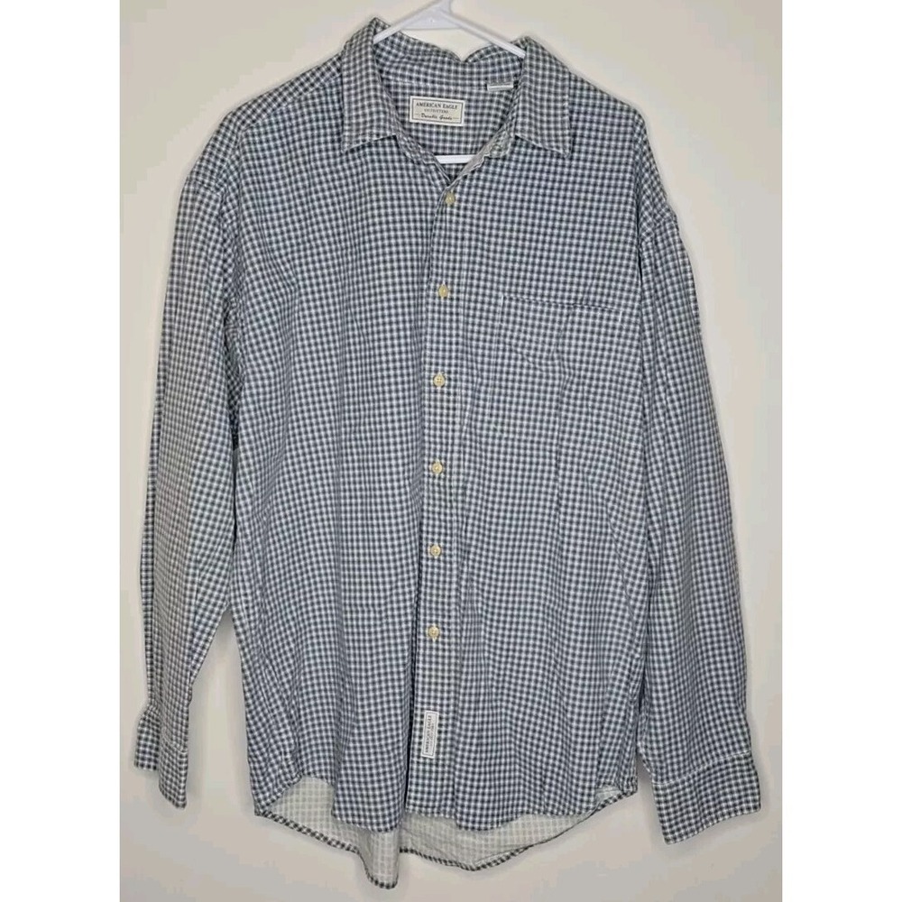 American Eagle Mens Button Up Shirt Long Sleeve Large Chest Pocket Gingham Check